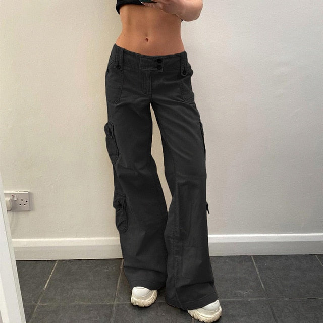 Button Low Waist Women's Denim Pants