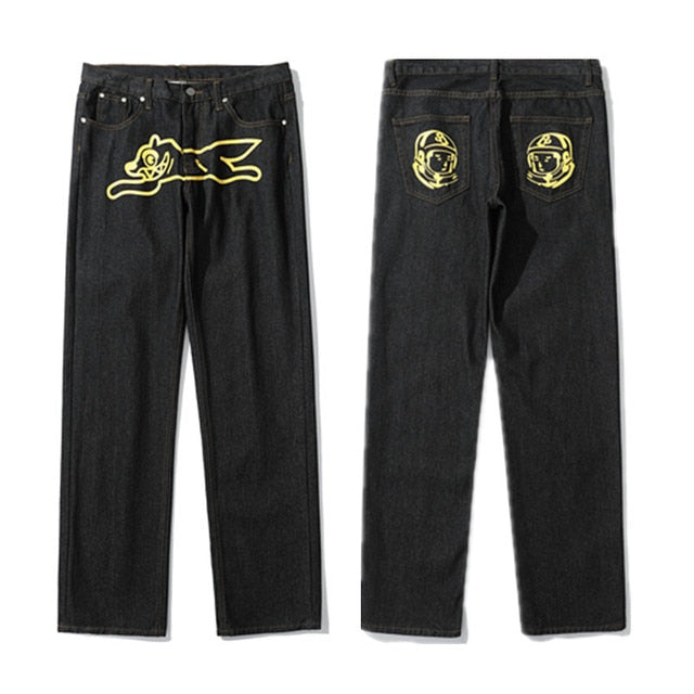 Dog Print Black Streetwear Jeans