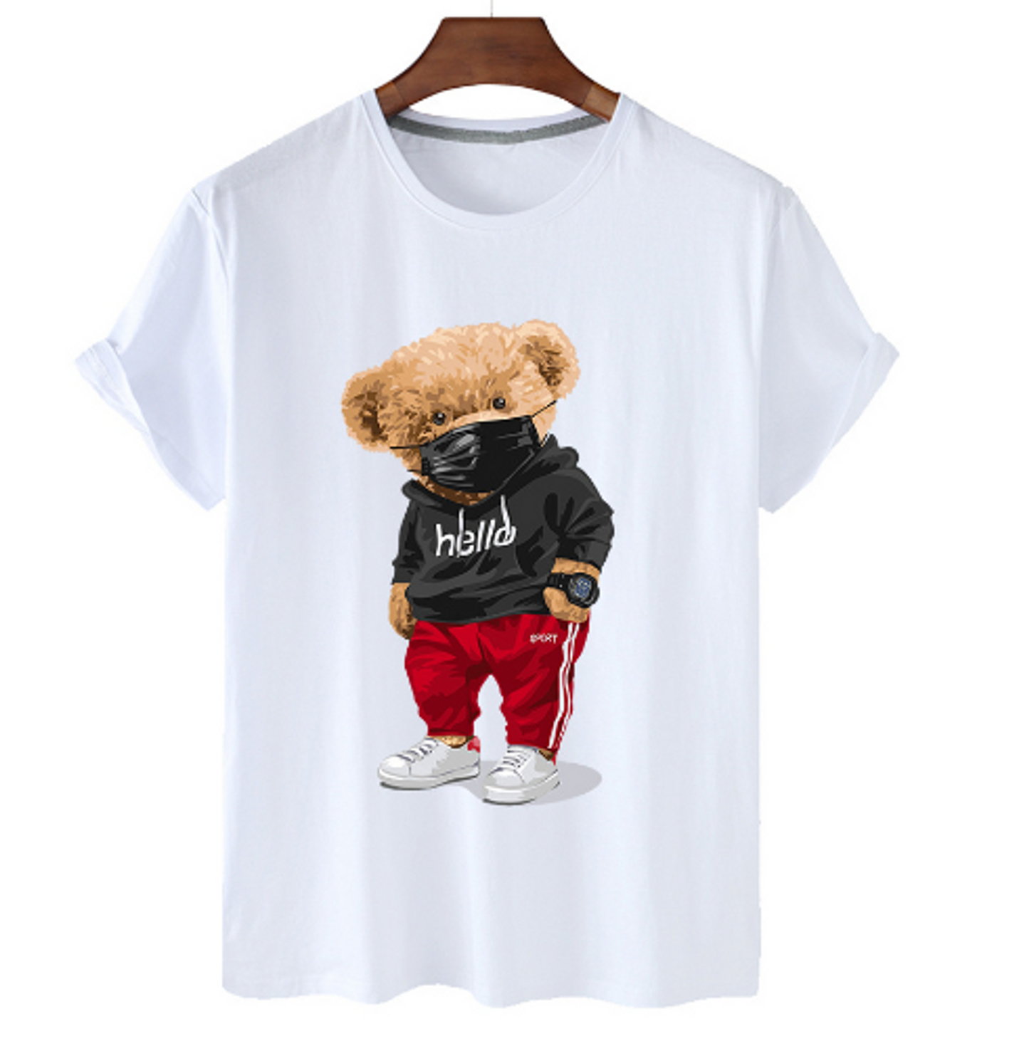 Bear Print Men's Cotton T Shirt