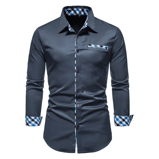 Plaid Patchwork Formal Shirts for Men