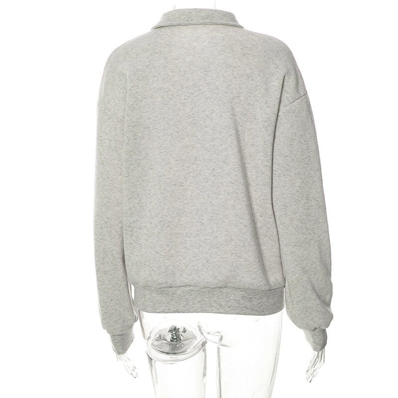 Casual Turn Down Collar Zipper Sweatshirt