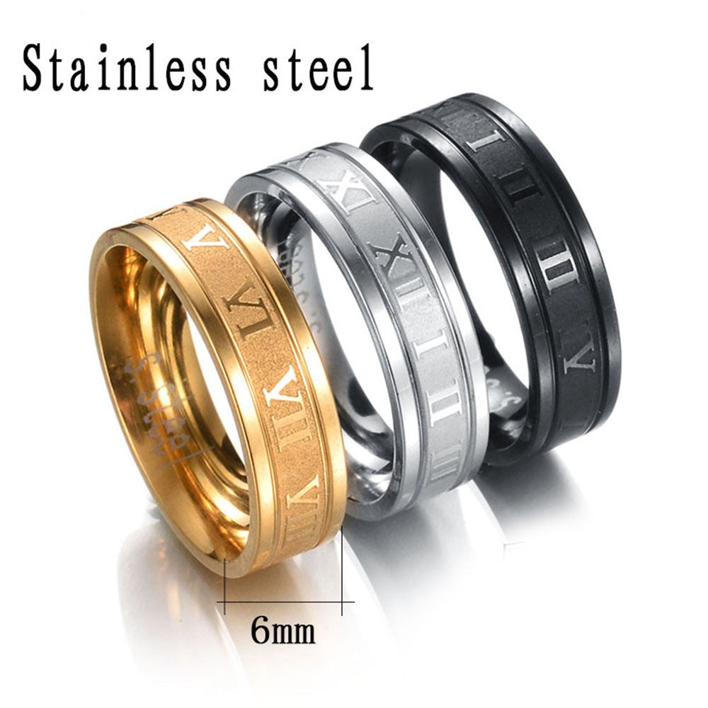 316L Stainless Steel Roman Numerals Band Rings