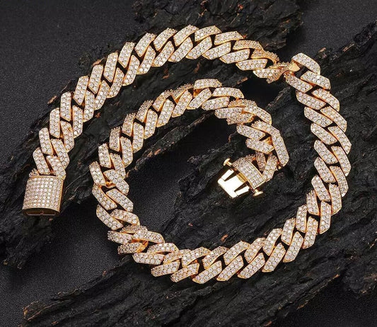 Gold Plated Iced Out Chain for Men and Women Cuban Chain Necklace