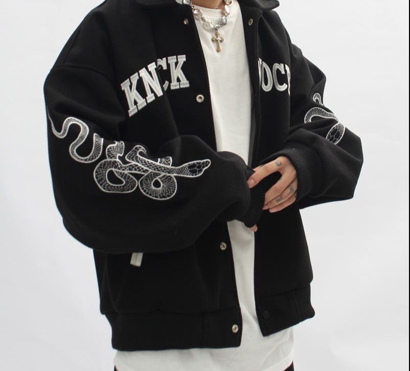 Embroidery Snake Varsity Jacket