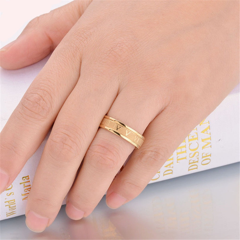 316L Stainless Steel Roman Numerals Band Rings