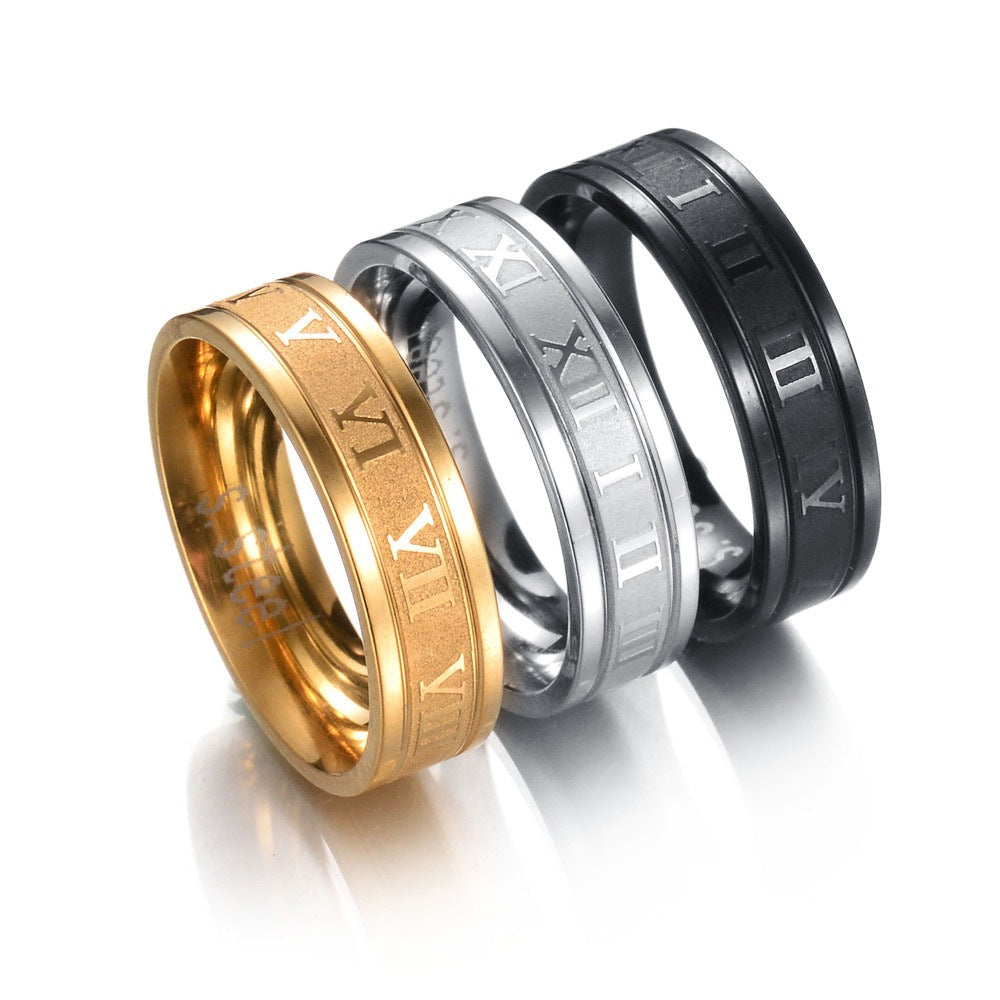 316L Stainless Steel Roman Numerals Band Rings