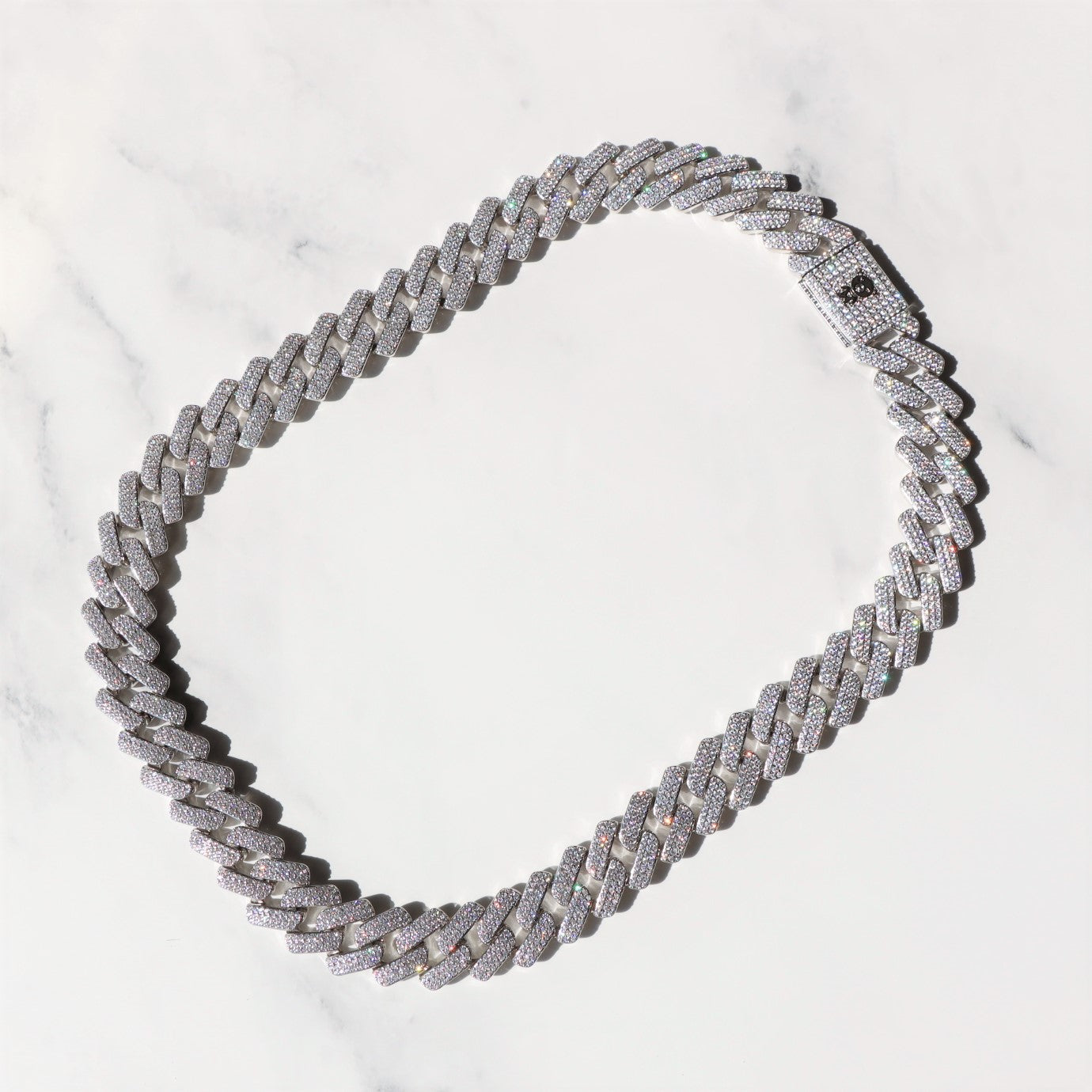 19mm Diamond Prong Monaco Chain in White Gold