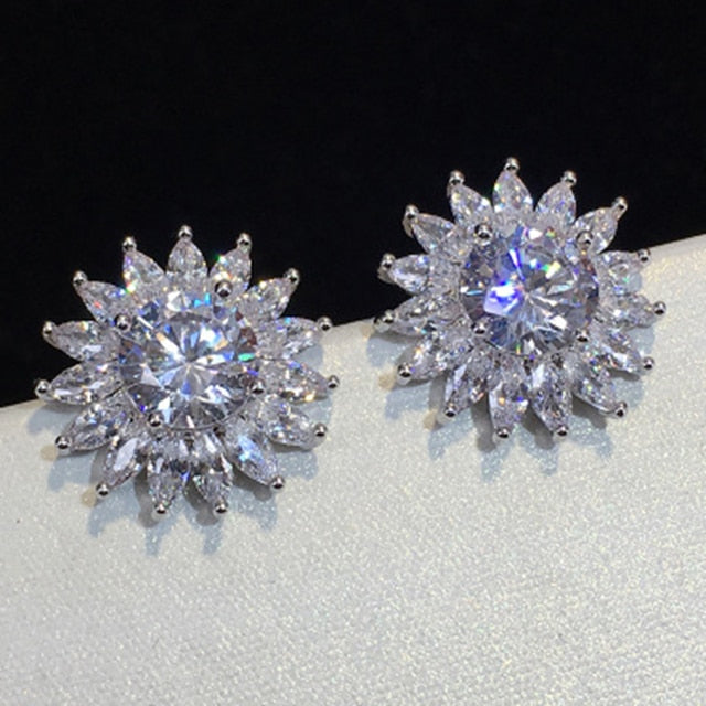 Classic Shining Silver CZ Stud Earrings